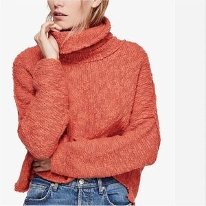 Free People Womens Big Easy Cowl Neck Pullover Sweater Red Sz L